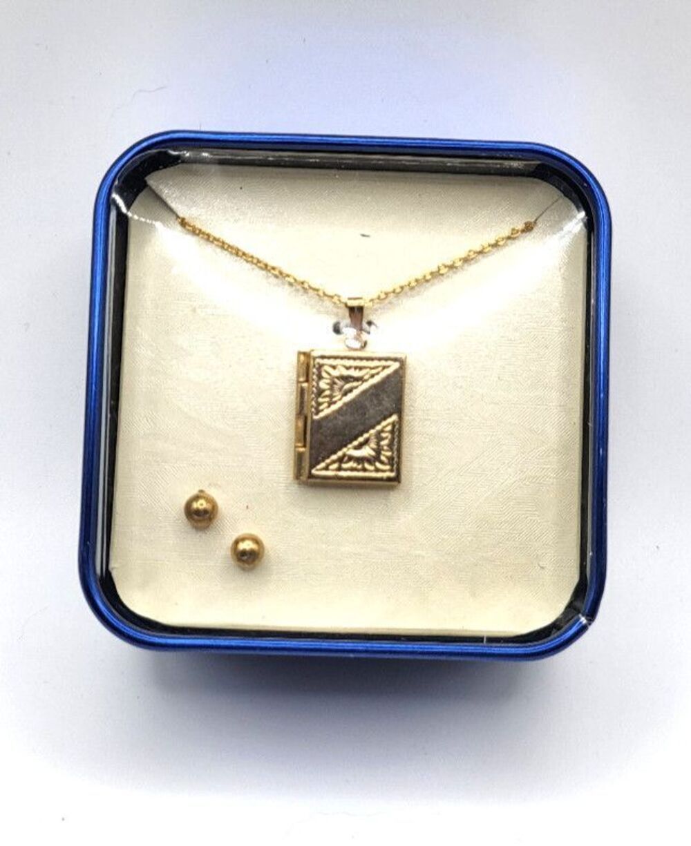 Demi Parure Earring and Locket Necklace Set in Tin